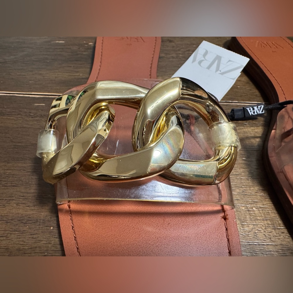 Zara Gold Chain Link Flat Sandals size 9 - Picture 3 of 10